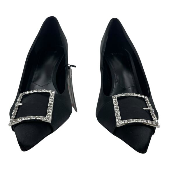 Mango Satin Pointed Toe Heel Pump with Buckle Black Size 37/ 6.5 - Picture 7 of 13